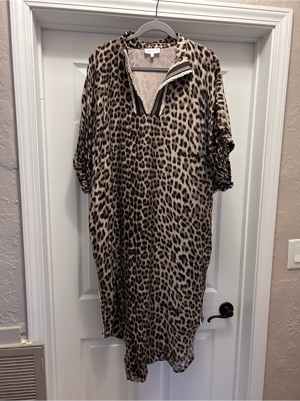 entro Brown and Cream Leopard Print V-Neck dress